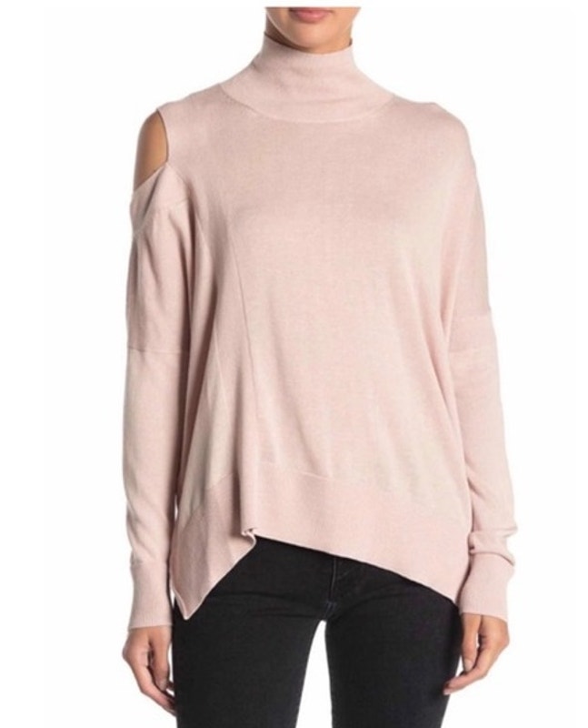 All Saints Mock Neck Sweater Cold Shoulder Jumper Small Pink Quiet Luxury Soft